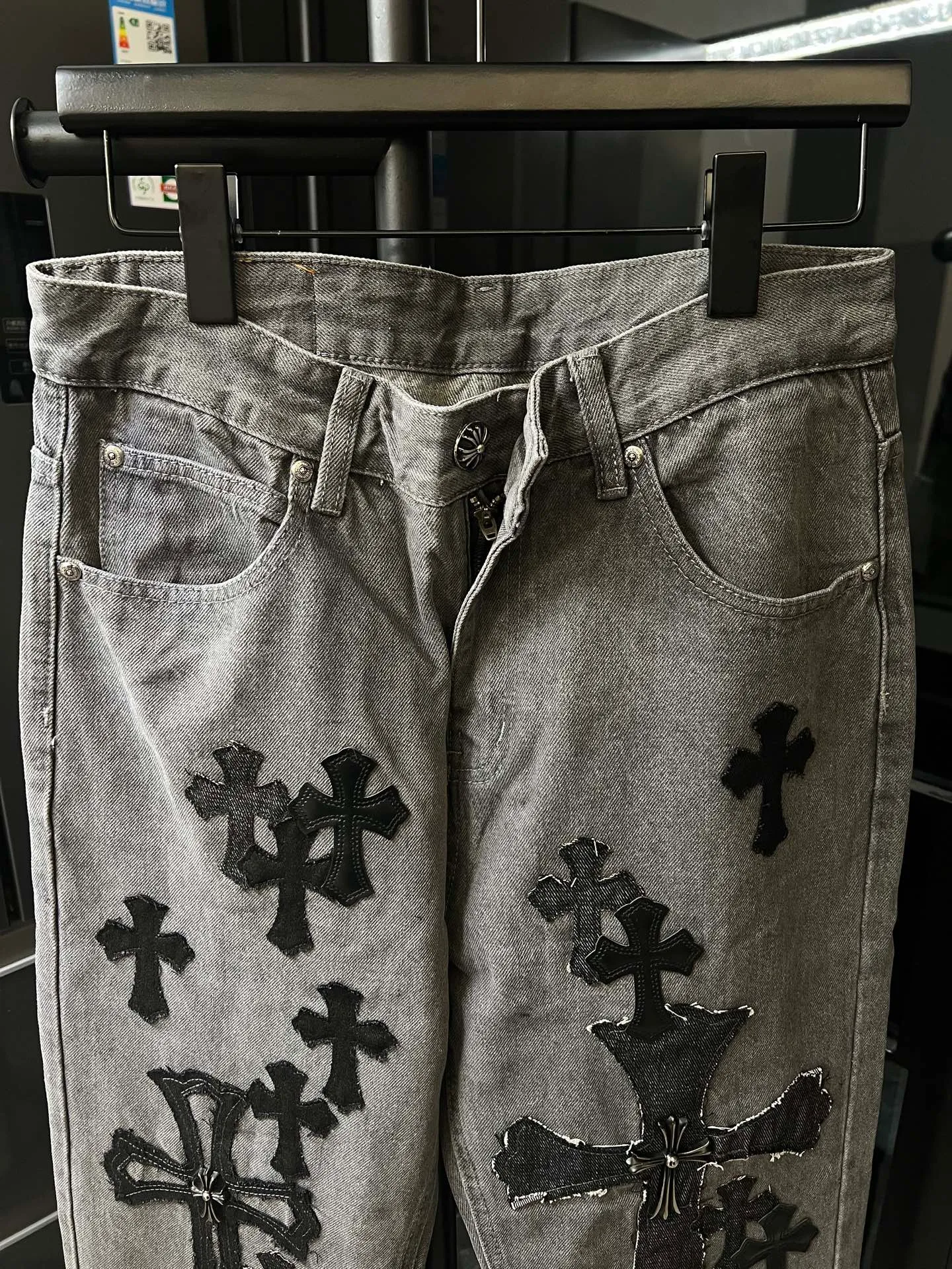 P290 [Next day] Chrome Hearts/Chrome Hearts 25Ss CH Large Cross Limited Gray Cow King Jeans (Gray) Size: 30 32 34 36 (corresponds to m-xxl) Detailed sizes can be found in Figure 9